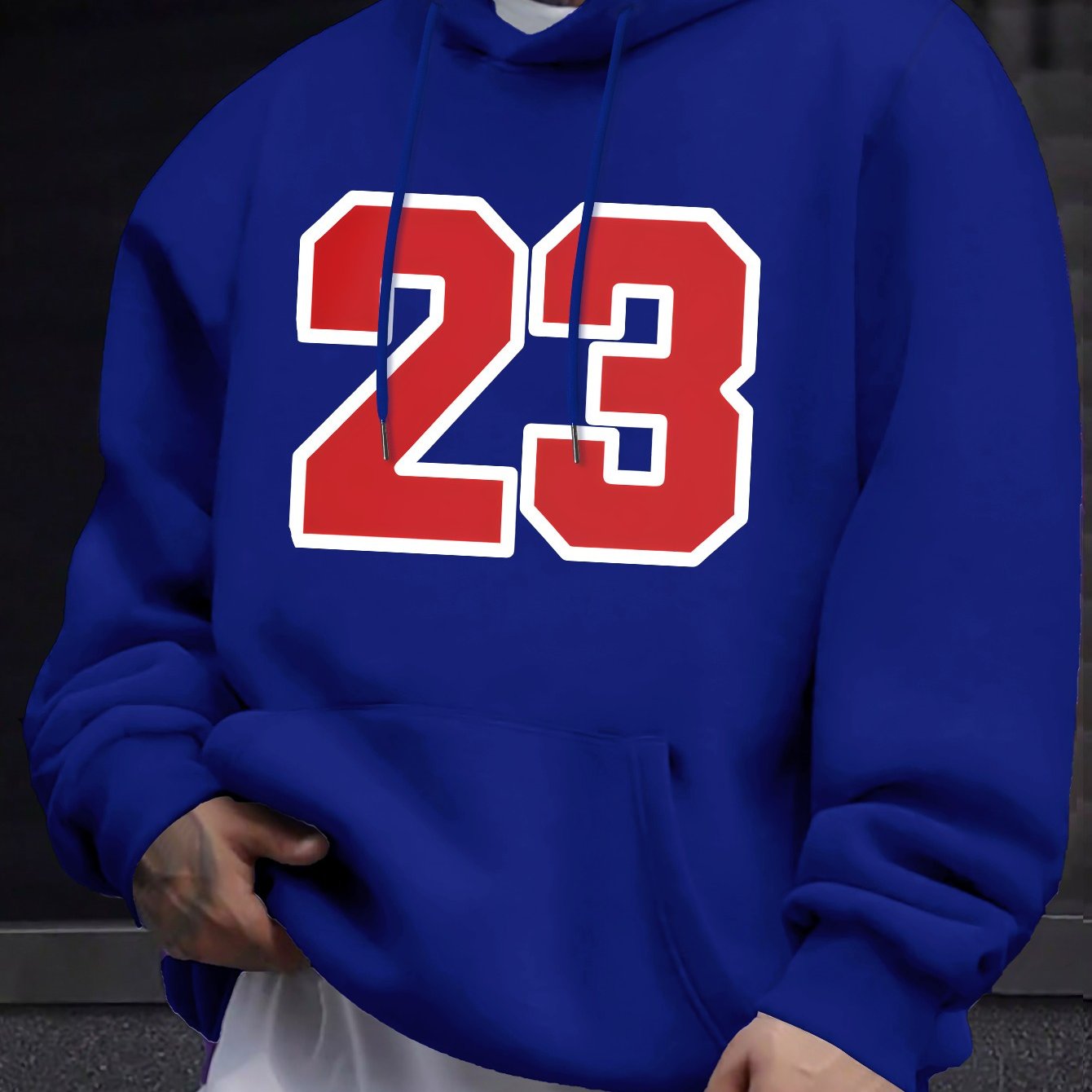 Men's Casual Hooded Sweatshirts with Geometric Number Pattern - Knit Fabric Polyester Blend with Slight Stretch, Hoodie for Spring/Fall Season - Regular Fit Pullover with Hood - Polyester 95%, Elastane 5%