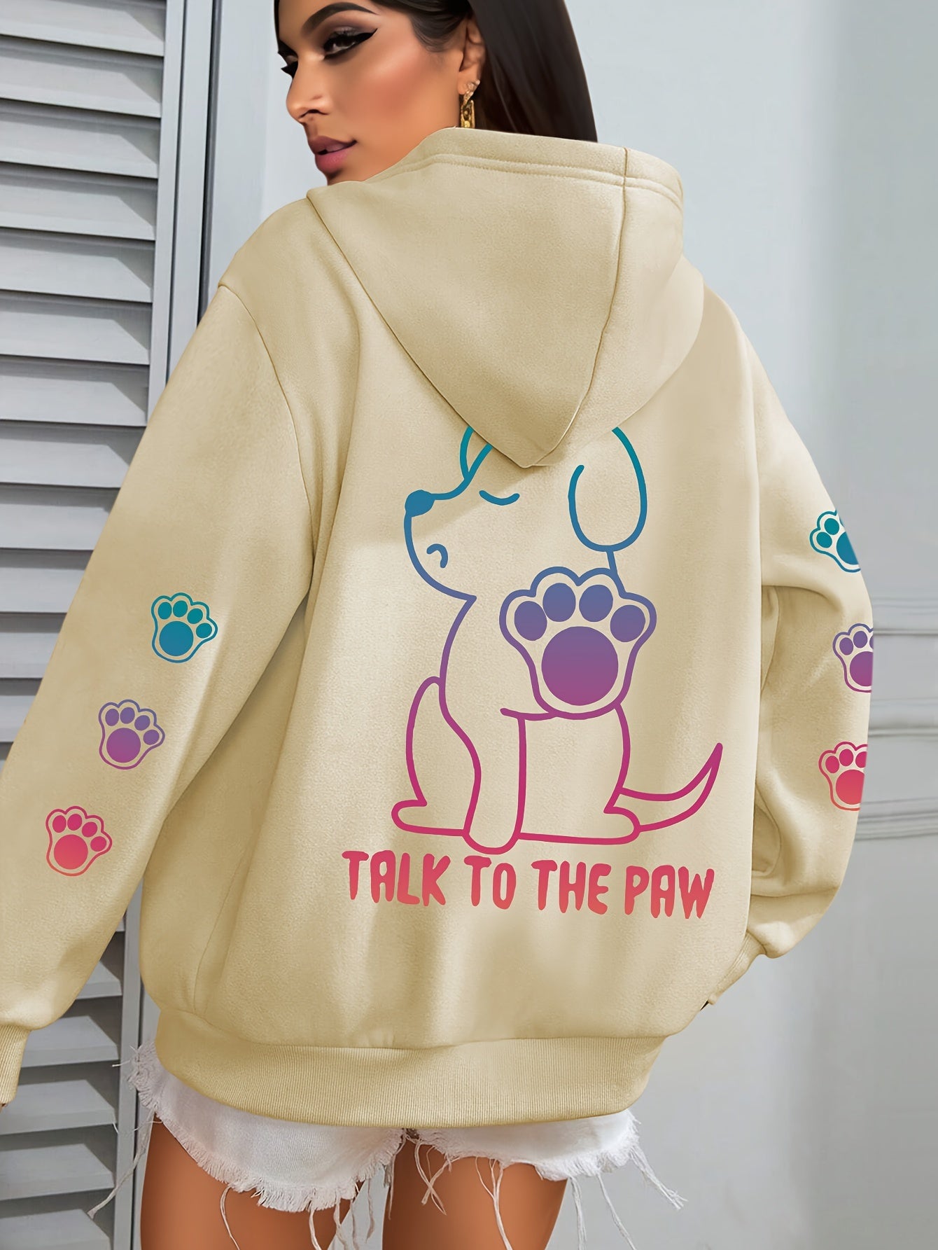 Women's Cozy Puppy Print Hoodie - Casual Long Sleeve with Kangaroo Pocket, Polyester Blend, Machine Washable - Perfect for Fall & Winter