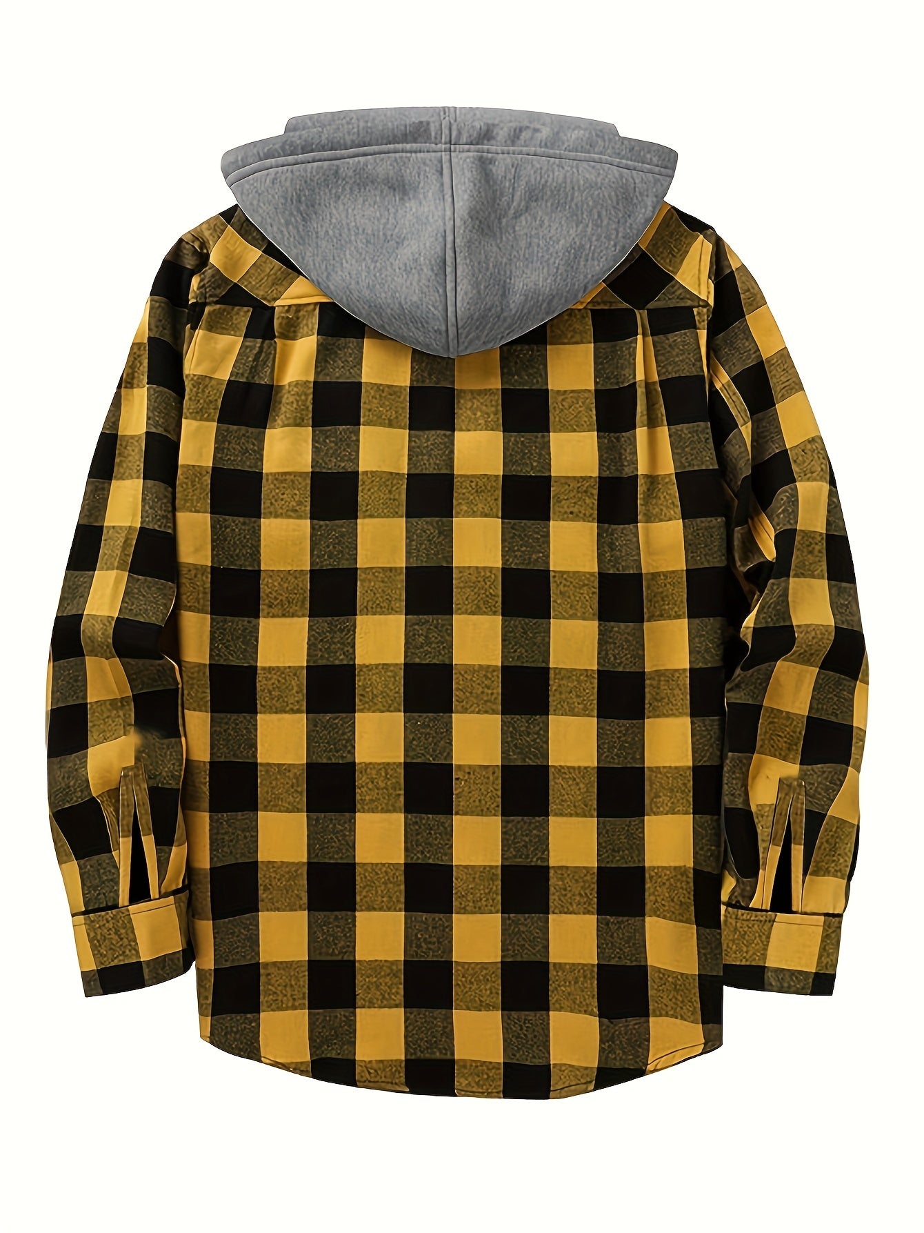 Fashionable Design Men's Plaid Pattern Hooded Long Sleeve And Button Up Shirt Jacket With Pockets, Chic And Trendy Hoodie Jacket For Outdoors Leisurewear
