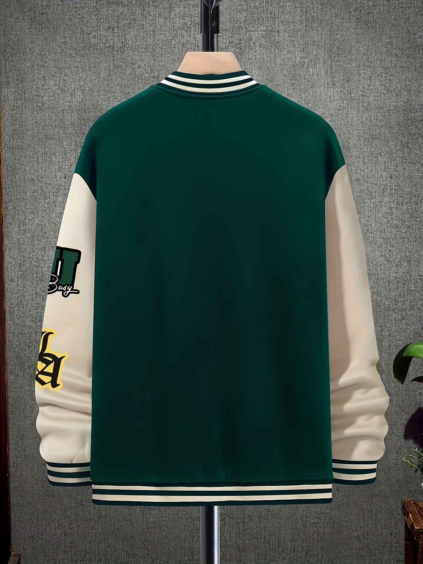 Men's Casual Varsity Baseball Jacket - 100% Polyester Knit Fabric with Slight Stretch, Loose Fit, All-Season, Drawing Pattern with Baseball Collar