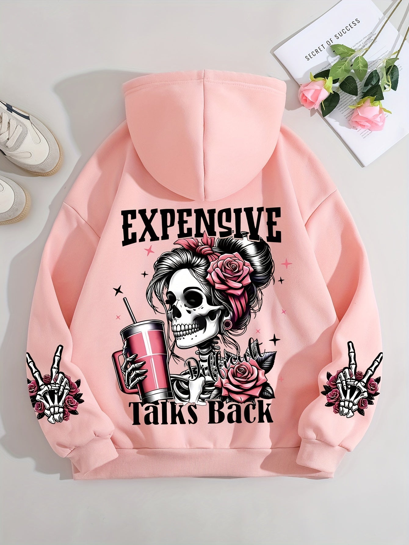 Ladies Fashion Hoodie: Relaxed Style, Polyester Material, Knit Fabric, All Seasons, No Detail, Letter Pattern