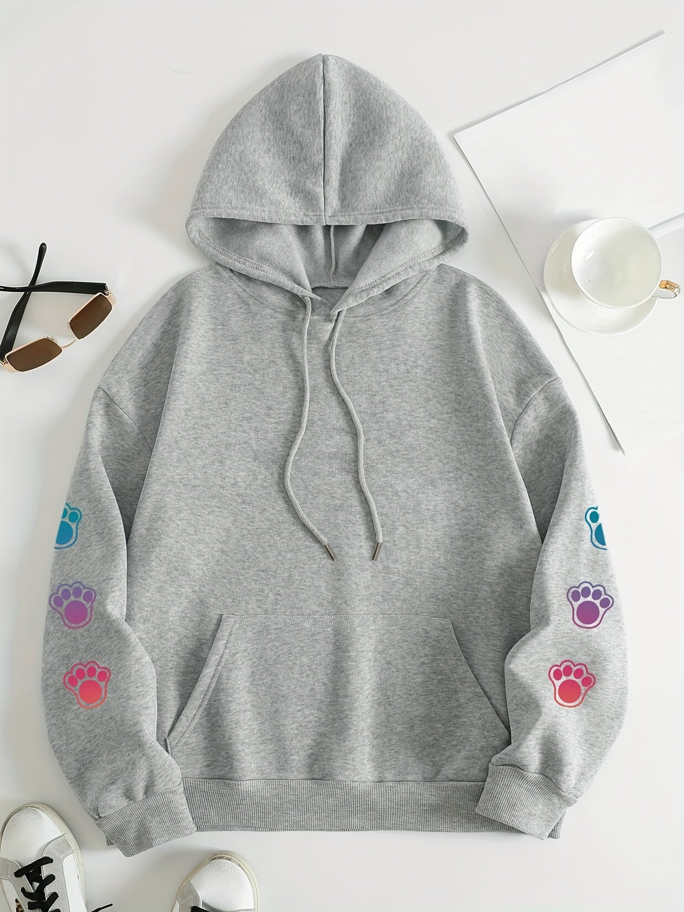 Women's Cozy Puppy Print Hoodie - Casual Long Sleeve with Kangaroo Pocket, Polyester Blend, Machine Washable - Perfect for Fall & Winter