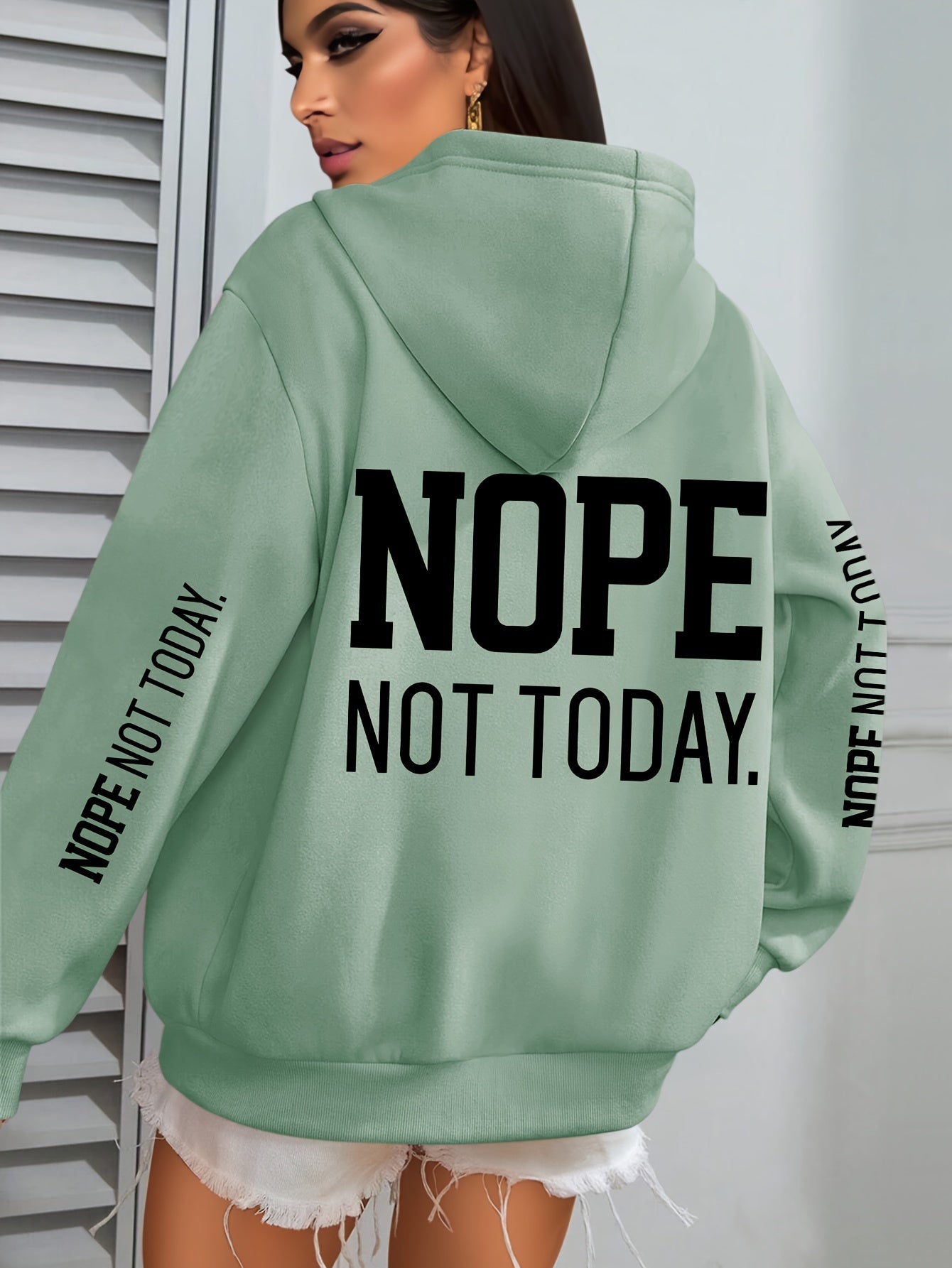 NOPE NOT TODAY" Graphic Hoodie for Women - Cozy Polyester Pullover with Kangaroo Pocket, Casual Long Sleeve Hooded Sweatshirt for Fall/Winter