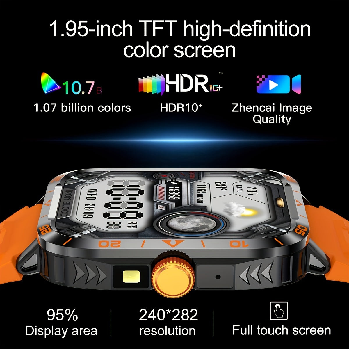 Smart Watch with LED Flashlight, 4.95cm Display, Compatible with Android & Iphone, 100+ Sports Modes, Customizable Watch Faces, Calorie & Step Counter, Water-Resistant, USB Charging, Wireless 5.1, TFT Screen, PC Case, Silicon
