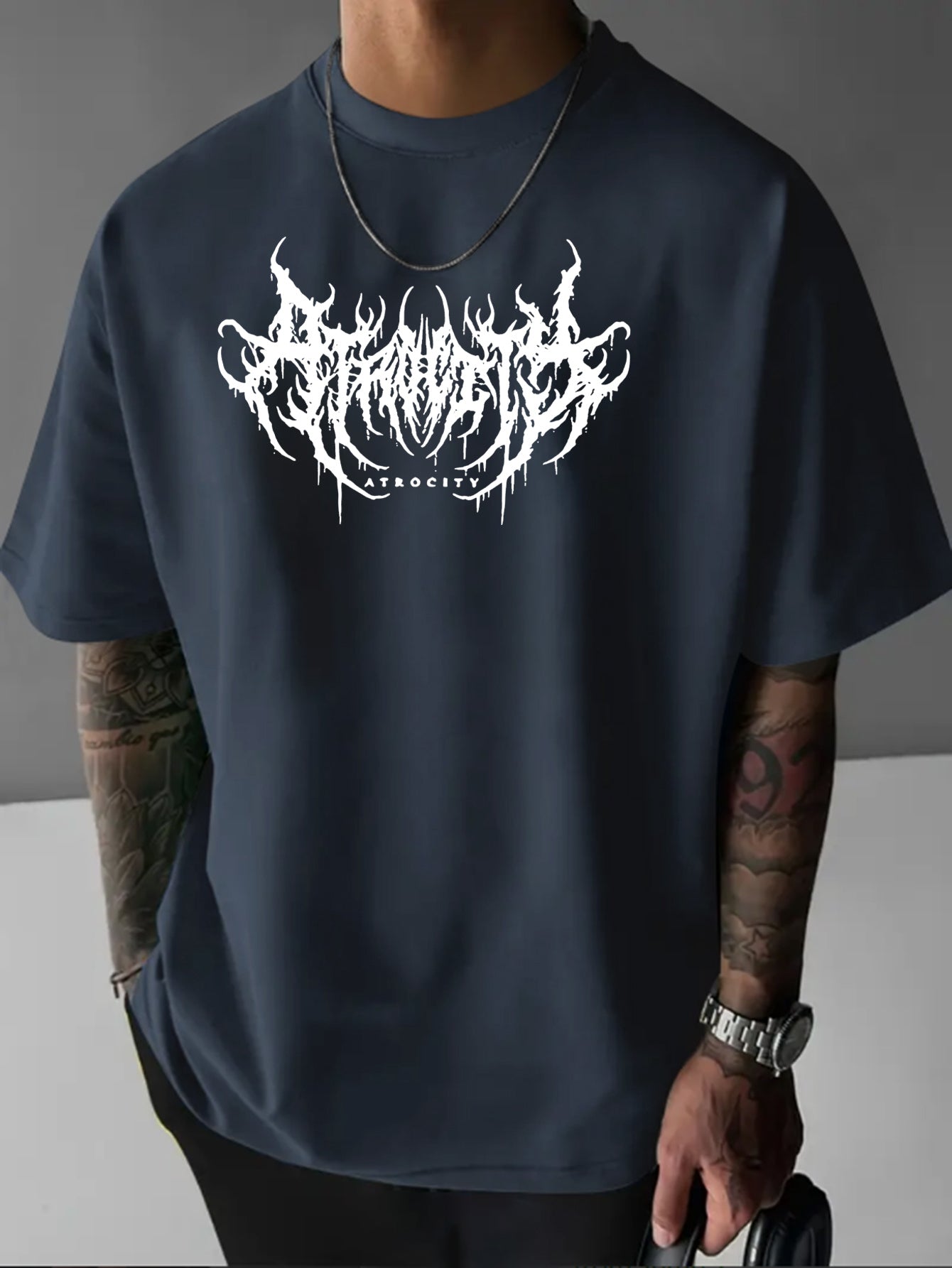 YF0237 Abstract ATROCITY Casual Breathable Trendy Street Fashion Comfortable Oversized T-Shirt for Men