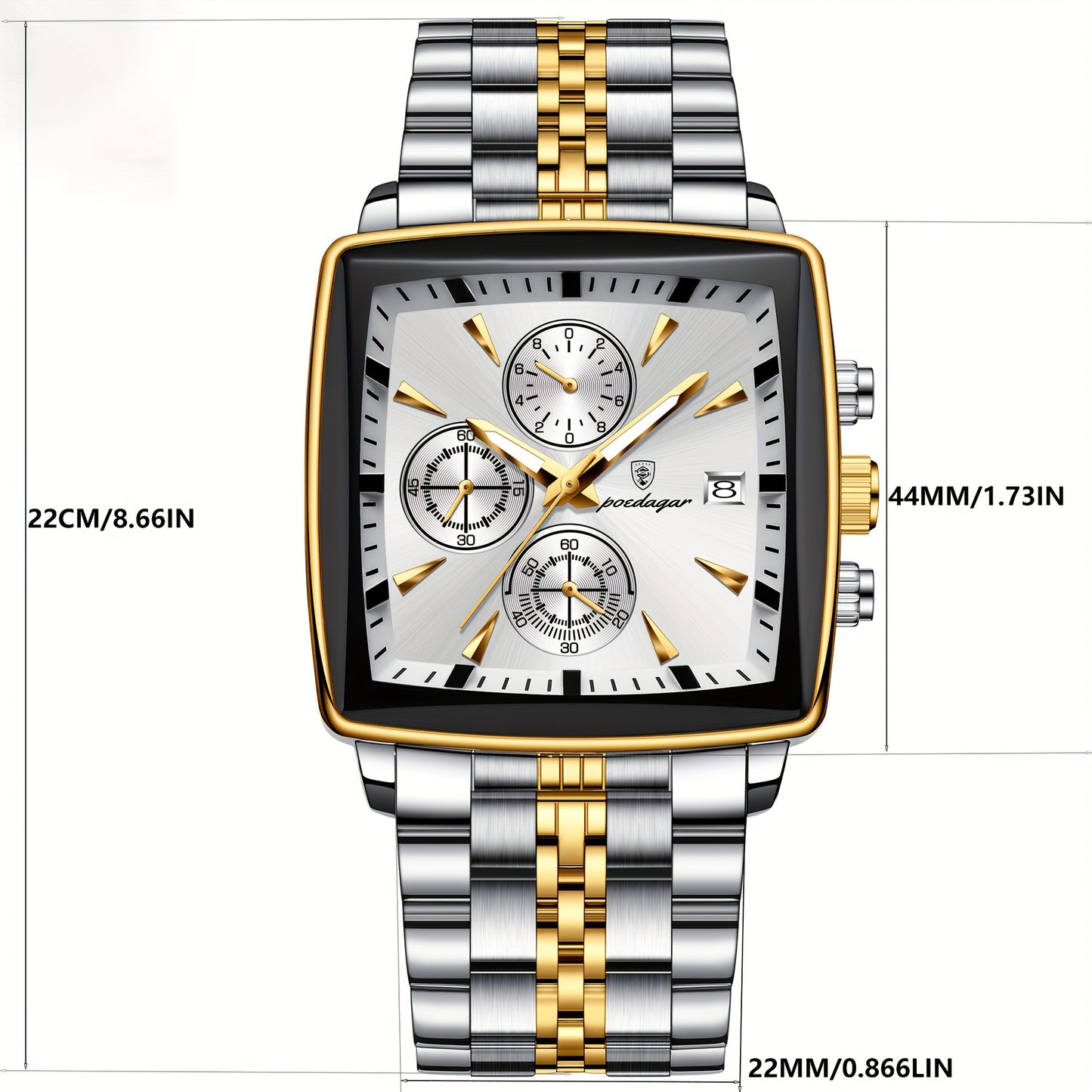 POEDAGAR Men'S Business Quartz Watch, Stainless Steel Square Dial, Luminous Hands, Date Calendar, Battery Powered, with Non-Rechargeable Button Battery, for Thanksgiving & Christmas Gifts, Water Resistant