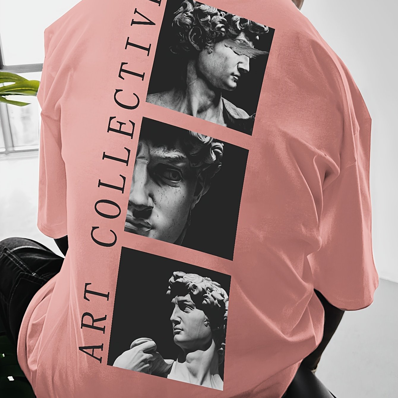 Men's Street Style Loose-Fit T-Shirt with Unique Back Print - Breathable Polyester, Machine Washable