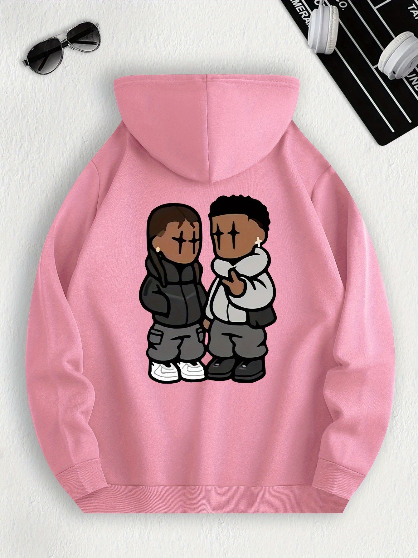 Men's Trendy Hoodie with Fleece-Lined Kangaroo Pocket - Casual & Comfortable, Cartoon Print Pullover Sweatshirt, K-pop, Fashion Design, Leisure Style, Conventional Version, ALL/Global/All