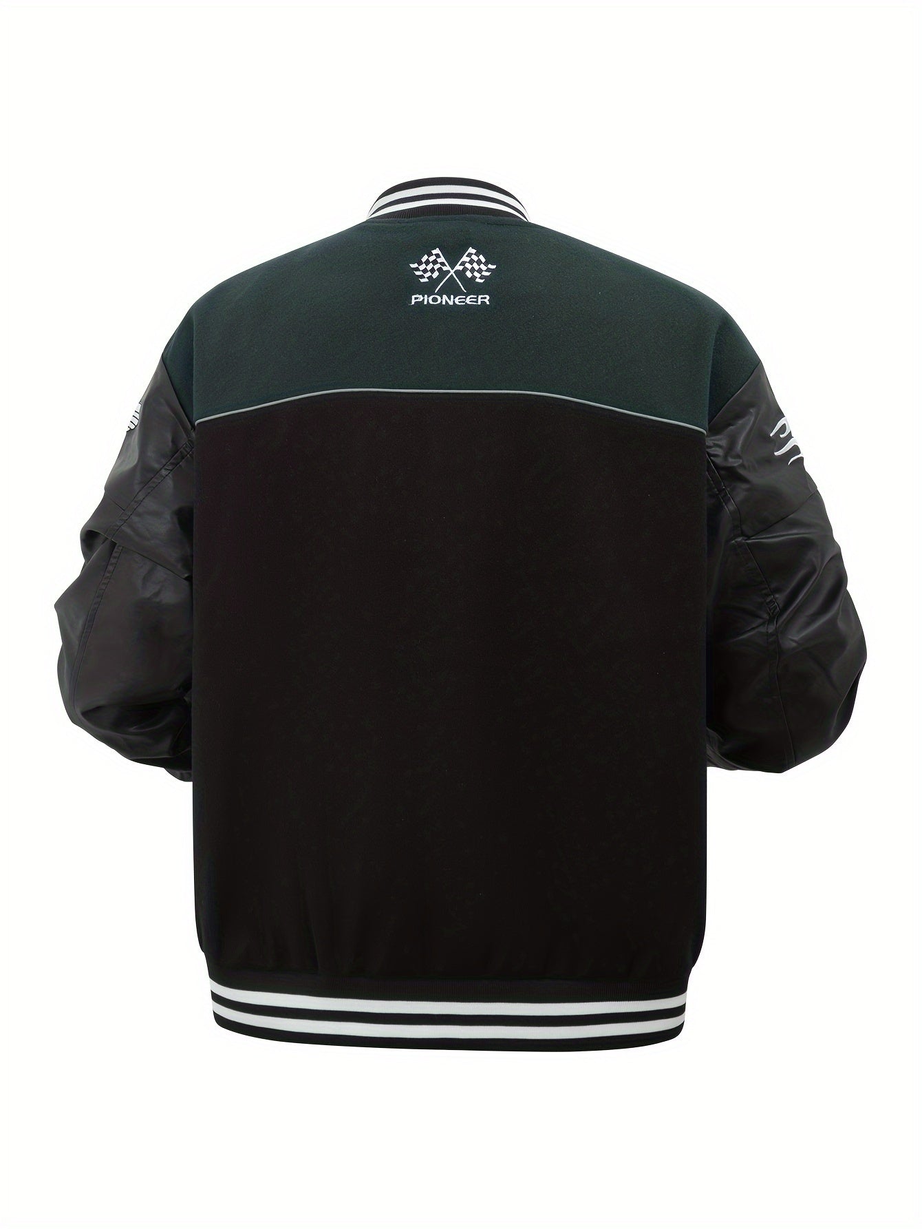 Men'S Daily Patchwork Polyester Varsity Jacket Stylish Retro Embroidered Long Sleeve Baseball Coats Casual Unisex Loose Outdoor Outerwear
