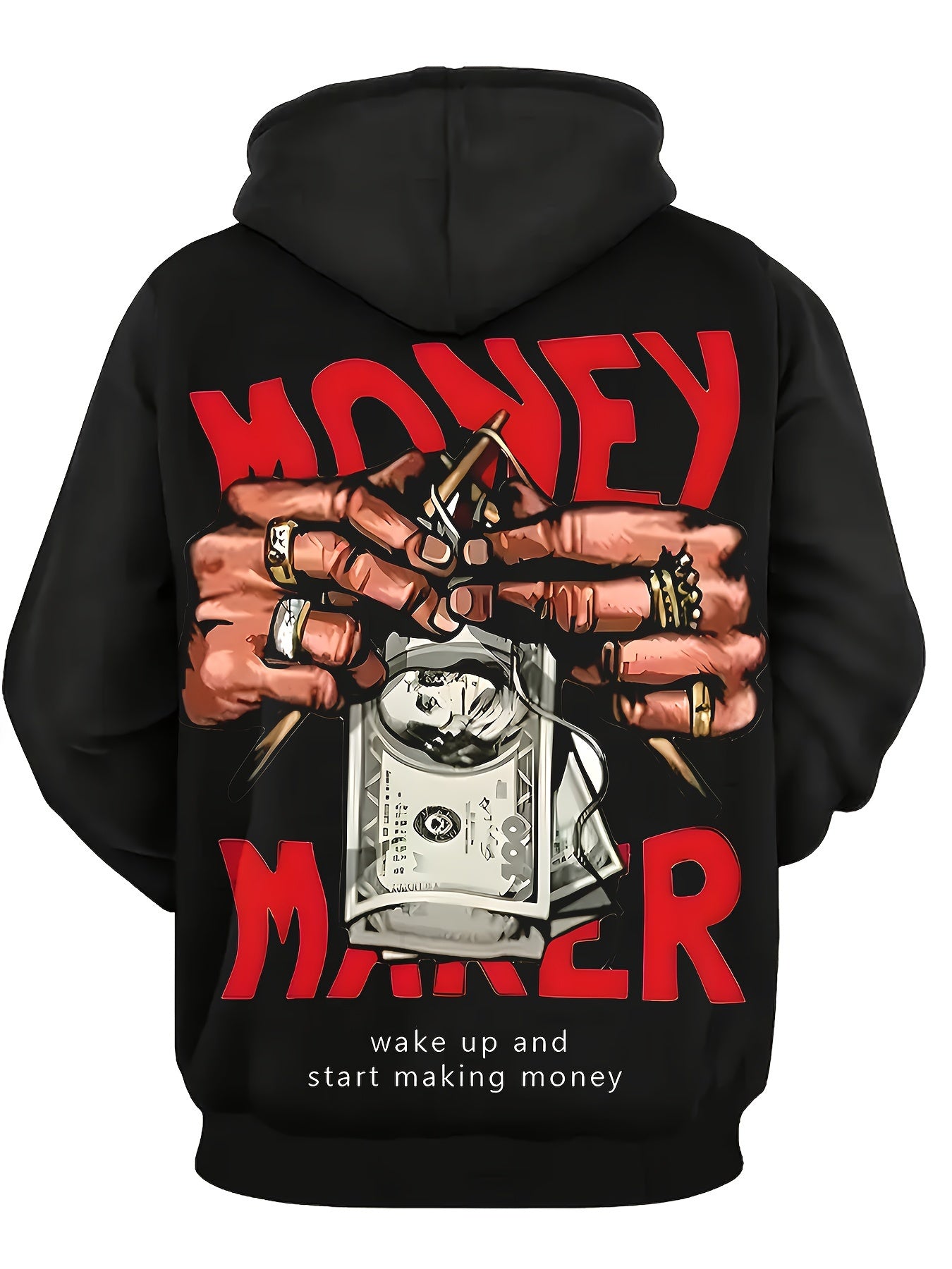 1pc Men'S Novelty Money Maker Graphic Hoodie, Street Style Polyester Pullover with Digital Print, Casual Long Sleeve Hooded Sweatshirt for Autumn/Winter, Comfortable and Warm