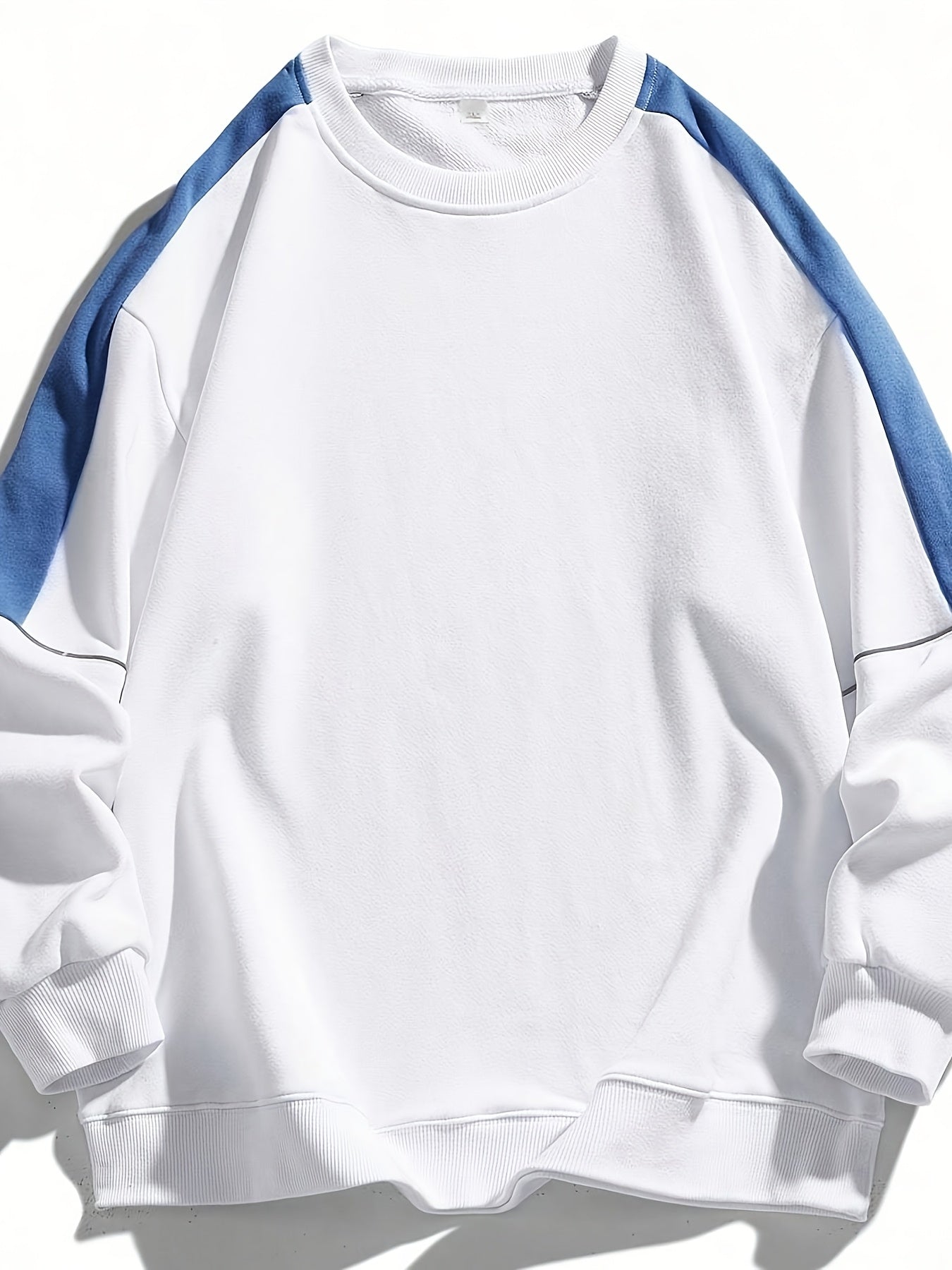 1pc Men'S Fashion Color Block Crew Neck Sweatshirt, Casual High-Weight Long Sleeve Pullover with Contrast Shoulder Sleeves, 100% Polyester Jersey Knit Fabric, Regular Fit
