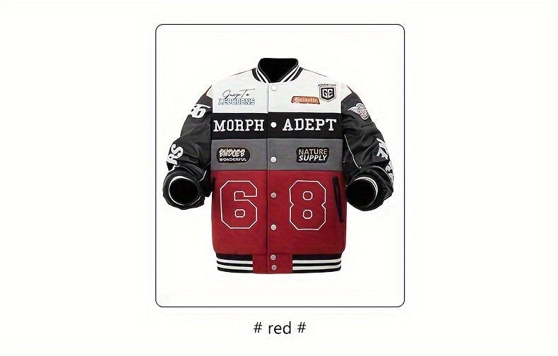 Men'S Daily Patchwork Polyester Varsity Jacket Stylish Retro Embroidered Long Sleeve Baseball Coats Casual Unisex Loose Outdoor Outerwear
