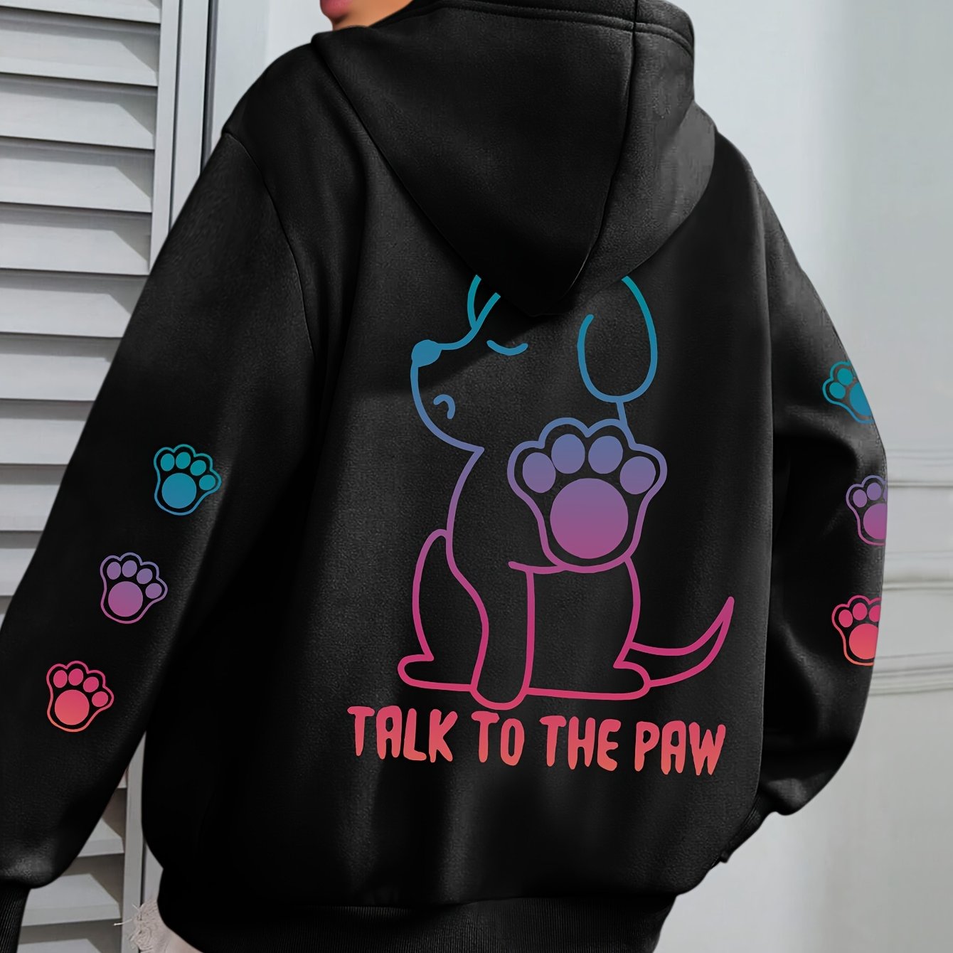 Women's Cozy Puppy Print Hoodie - Casual Long Sleeve with Kangaroo Pocket, Polyester Blend, Machine Washable - Perfect for Fall & Winter