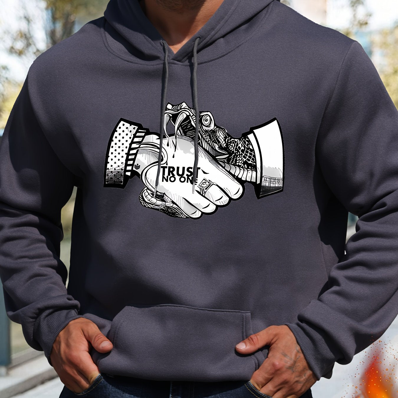 Men's Trust No One Graphic Print Casual Hoodie - 100% Polyester Knit Fabric with Hood, Slight Stretch, Regular Fit Long Sleeve Fashion Pullover for Fall/Winter