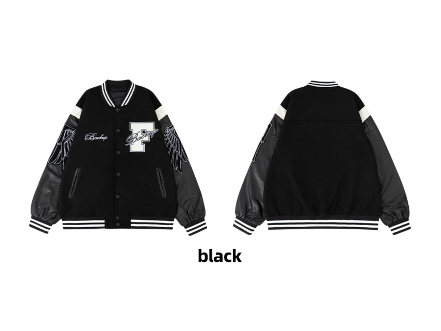 Men's Letter Double-wing Embroidery Varisty Jackets Vintage Long Sleeve PU Leather Patchwork Baseball Coats for Autumn&Winter
