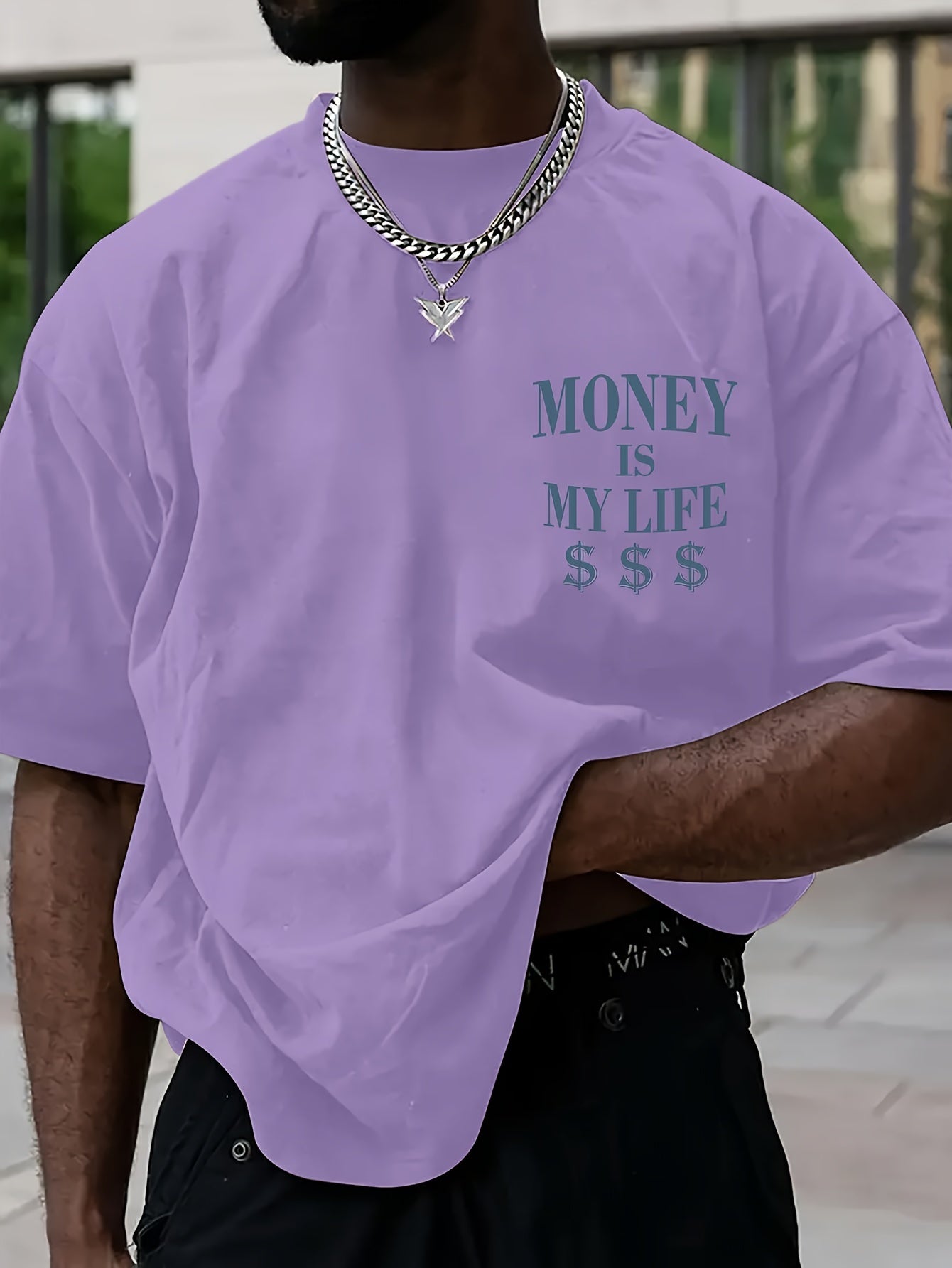 Men'S Streetwear Graphic Money & Wealth Print T-Shirt - 100% Polyester Crew Neck Short Sleeve Loose-Fit Shirt with Slight Stretch - Summer Knit Fabric Geometric Pattern Tee