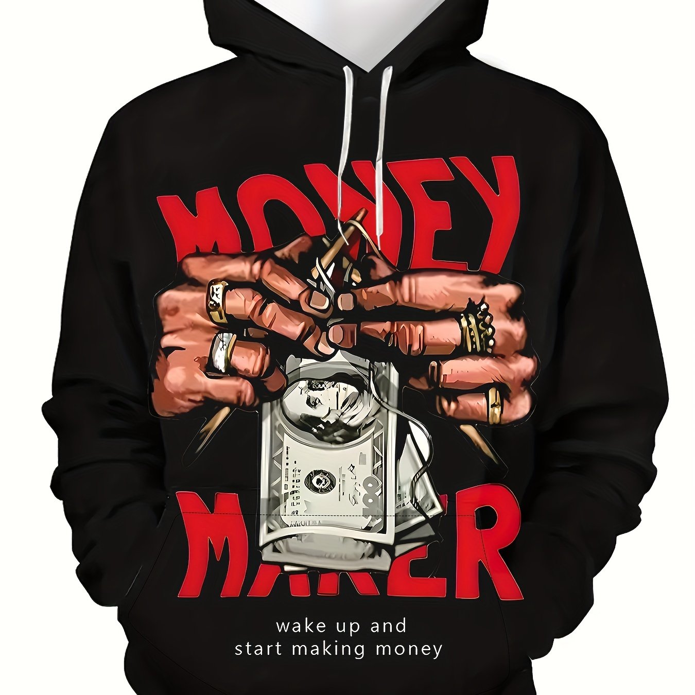 1pc Men'S Novelty Money Maker Graphic Hoodie, Street Style Polyester Pullover with Digital Print, Casual Long Sleeve Hooded Sweatshirt for Autumn/Winter, Comfortable and Warm