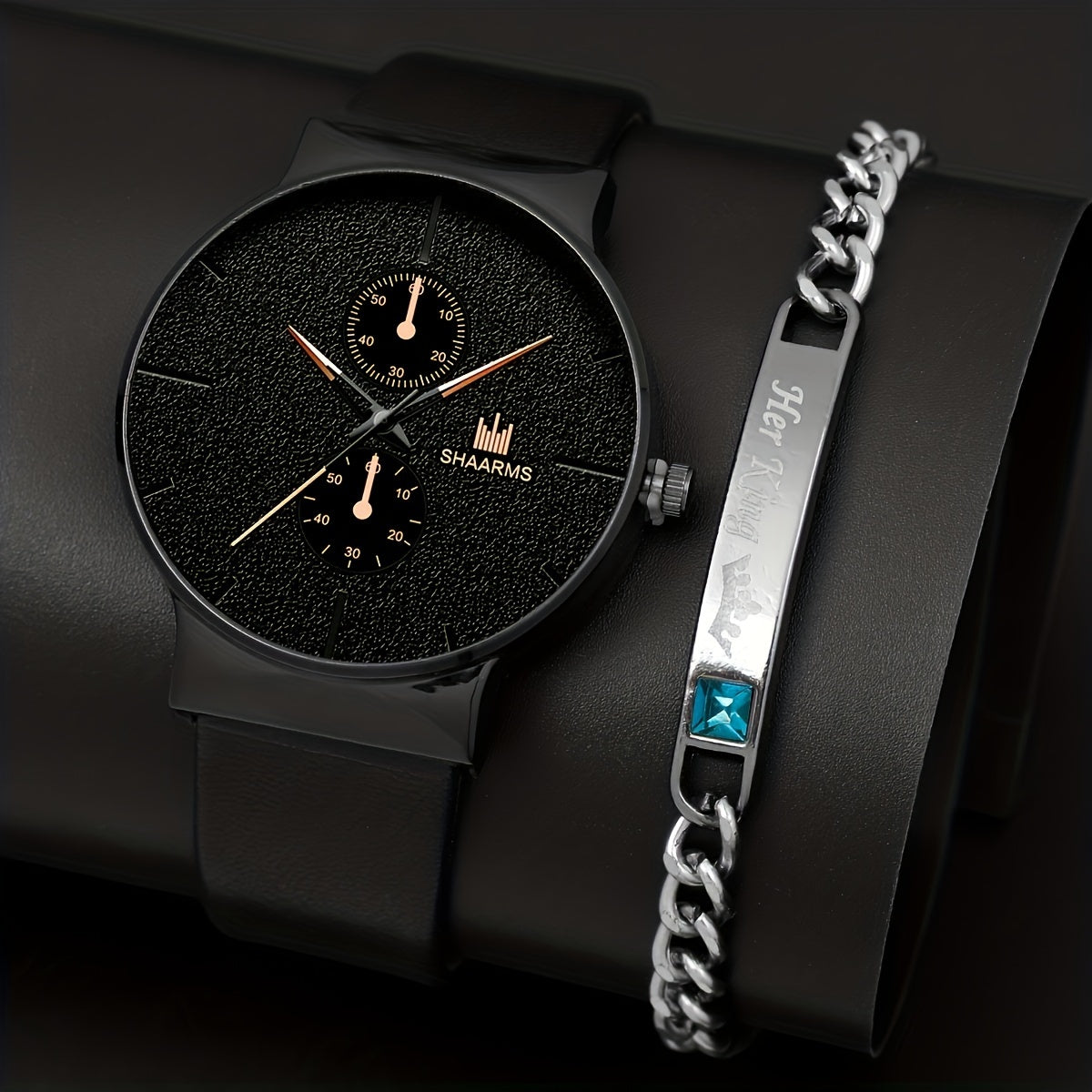 2pcs/set, Fashion Men's Simple Business Quartz Watch & Bracelet Set, Ideal Choice For Gifts