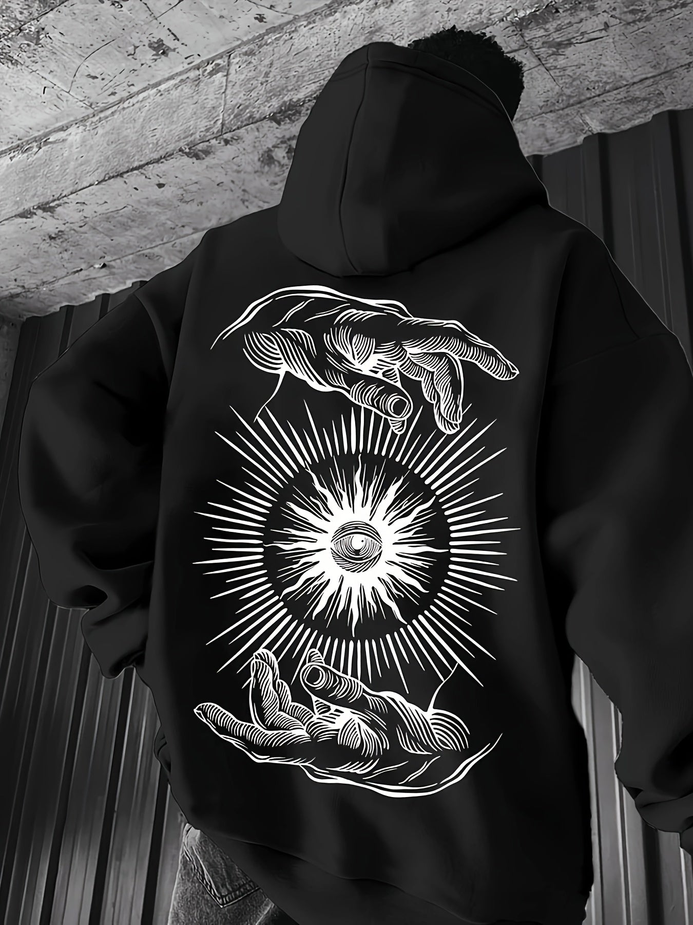 Men'S Casual Hooded Sweatshirt with Finger Print Eye Graphic, French Terry Fabric, Loose Fit Knit Hoodie with Pocket, Non-Stretch Hoodie for Daily Outdoor Wear