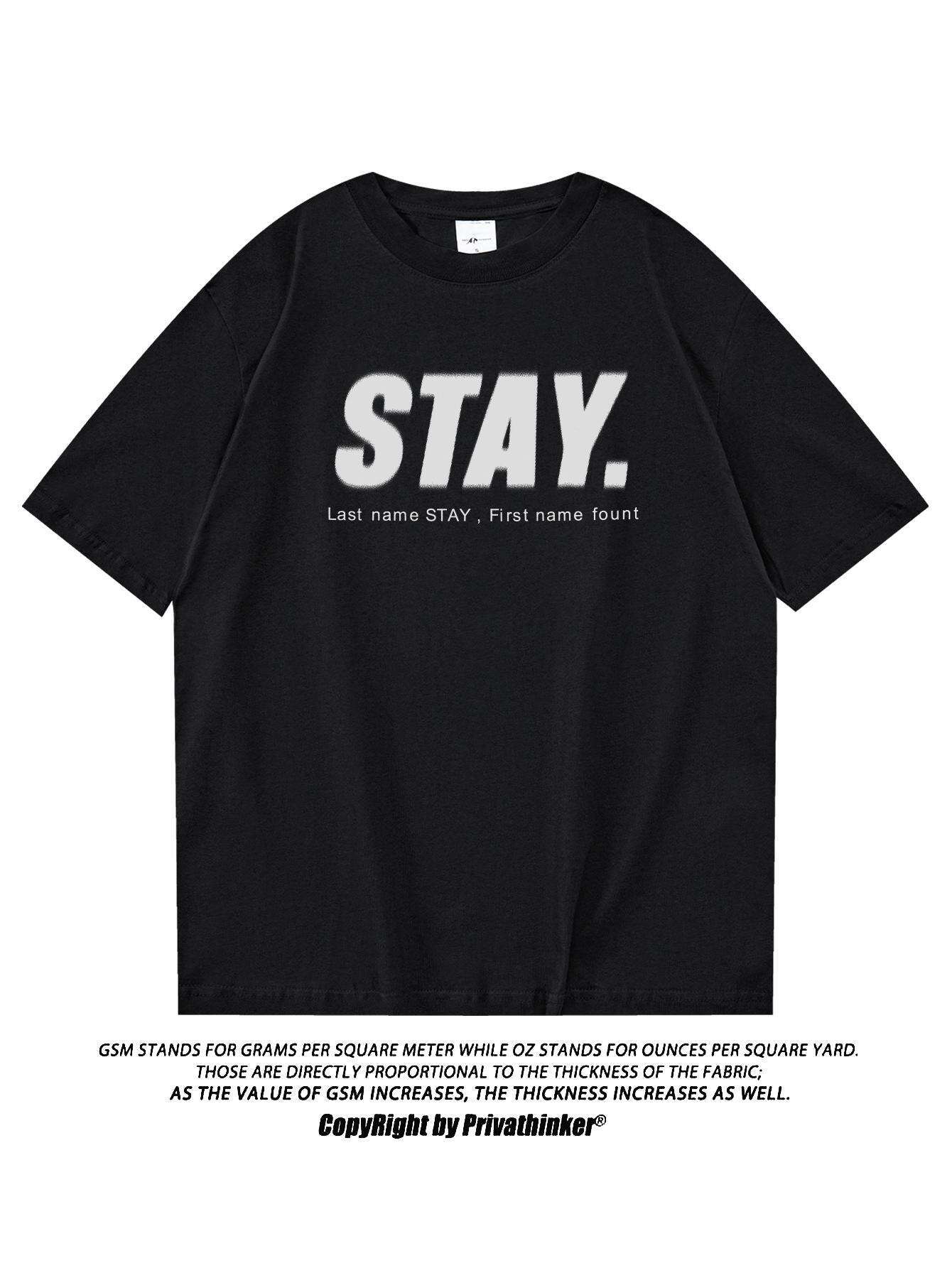 Korean Style Men Tops Kpop Streetwear STAY Print Luxury Cotton Male Tees Oversize Casual Unisex T-shirts Y2k Harajuku
