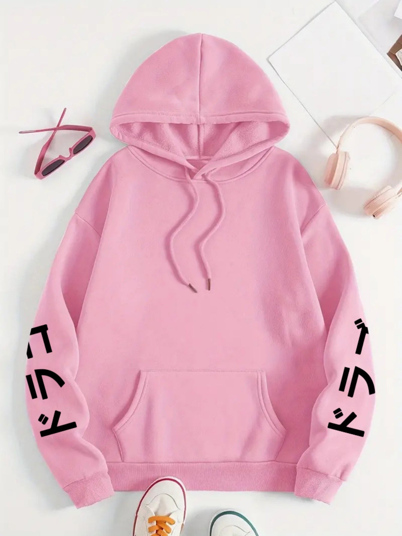 Women's Plus Size Casual Hoodie with Dragon & Letter Print - Cozy Knit, Long Sleeve, Drawstring Pullover