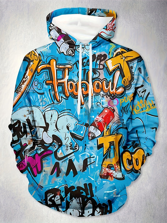 Men's Hoodie with Printed Design - Relaxed Fit, Polyester Material, and Pockets