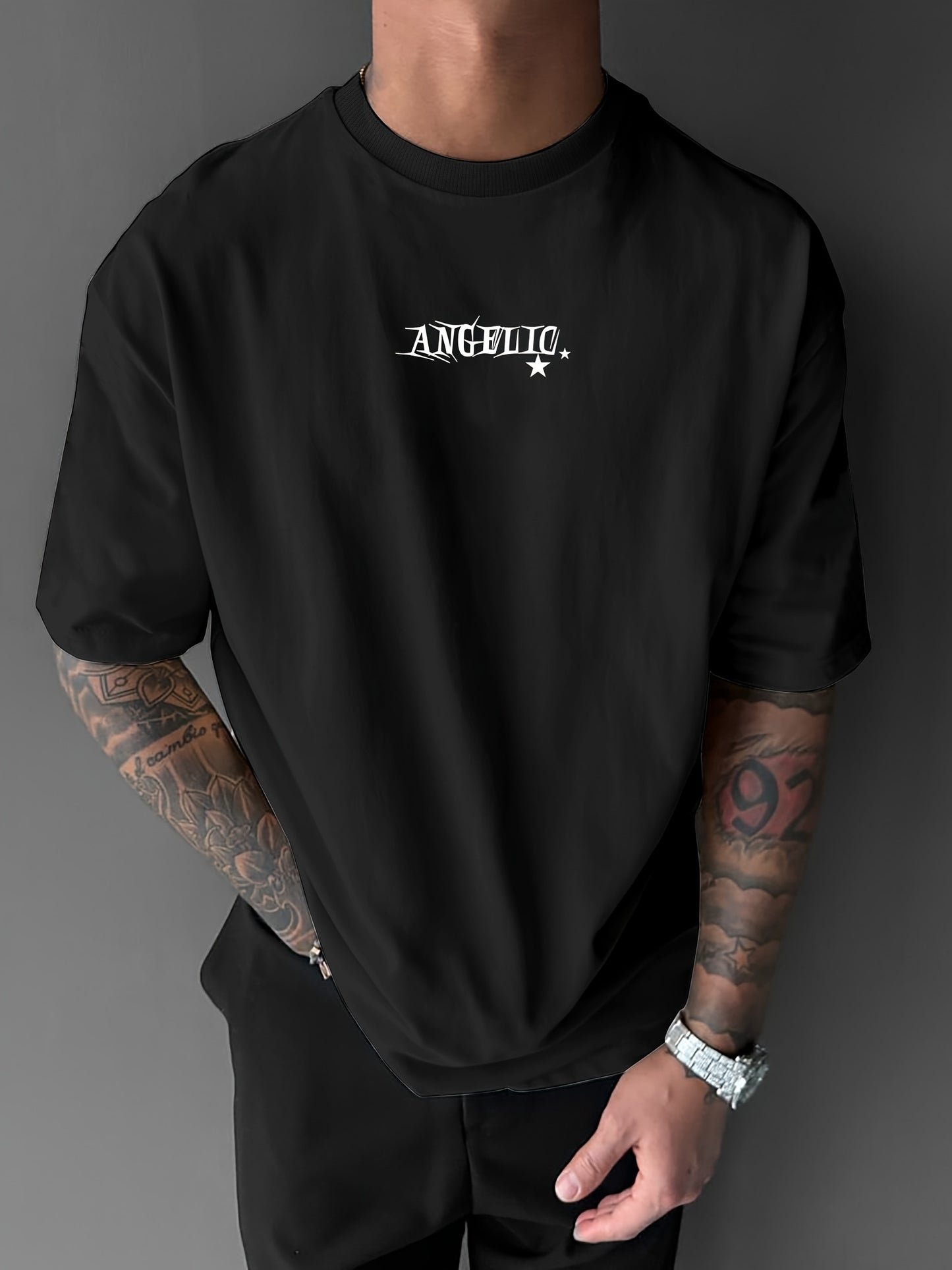 Big Wings Print Men's Casual Athletic T-Shirt, Crew Neck, Knit Fabric, Regular Fit, Breathable Summer Tee