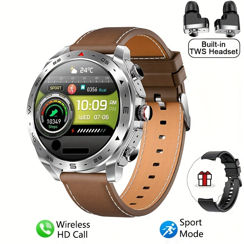 [Popular Choice] Smart Watch with Built-in TWS Headphones - AI Voice, HD Touch Screen, Fitness Tracker, Watch with Steel/Silicone Strap for Men