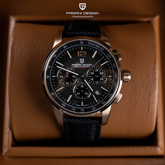 Pagani Design Men's Chronograph Watch - 41mm Sporty Stainless Steel with Sapphire Glass, Waterproof & Calendar Feature