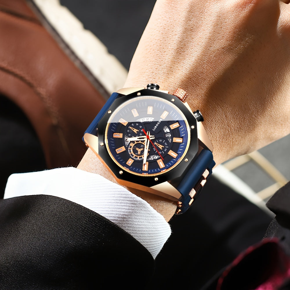 Fashion Men's Analog Quartz Watch, Leisure Sports Analog Digital Dial, Soft Silicone Strap, Calendar Display, Ideal Men's Valentine's Day, Father's Day, Homecoming Gifts -Eid Al-Adha [Middle East Orientation]