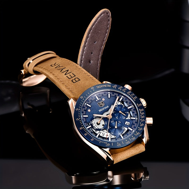 Benyar Chronograph Men's Watch - Analog Quartz Stylish Sports Wristwatch - Elegant Father's Day Gift
