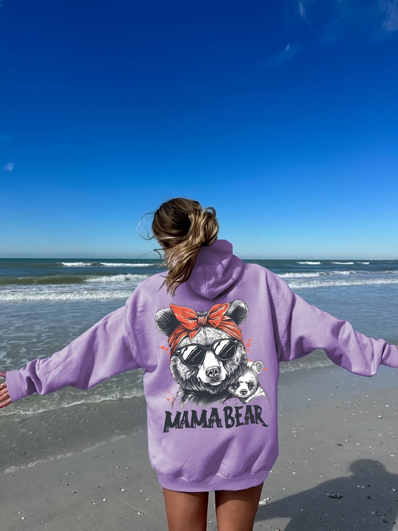 Festive Mama Bear Hoodie: Soft, Stretchy Polyester with Animal Print And Pockets - Perfect for Fall/Winter Beach Days