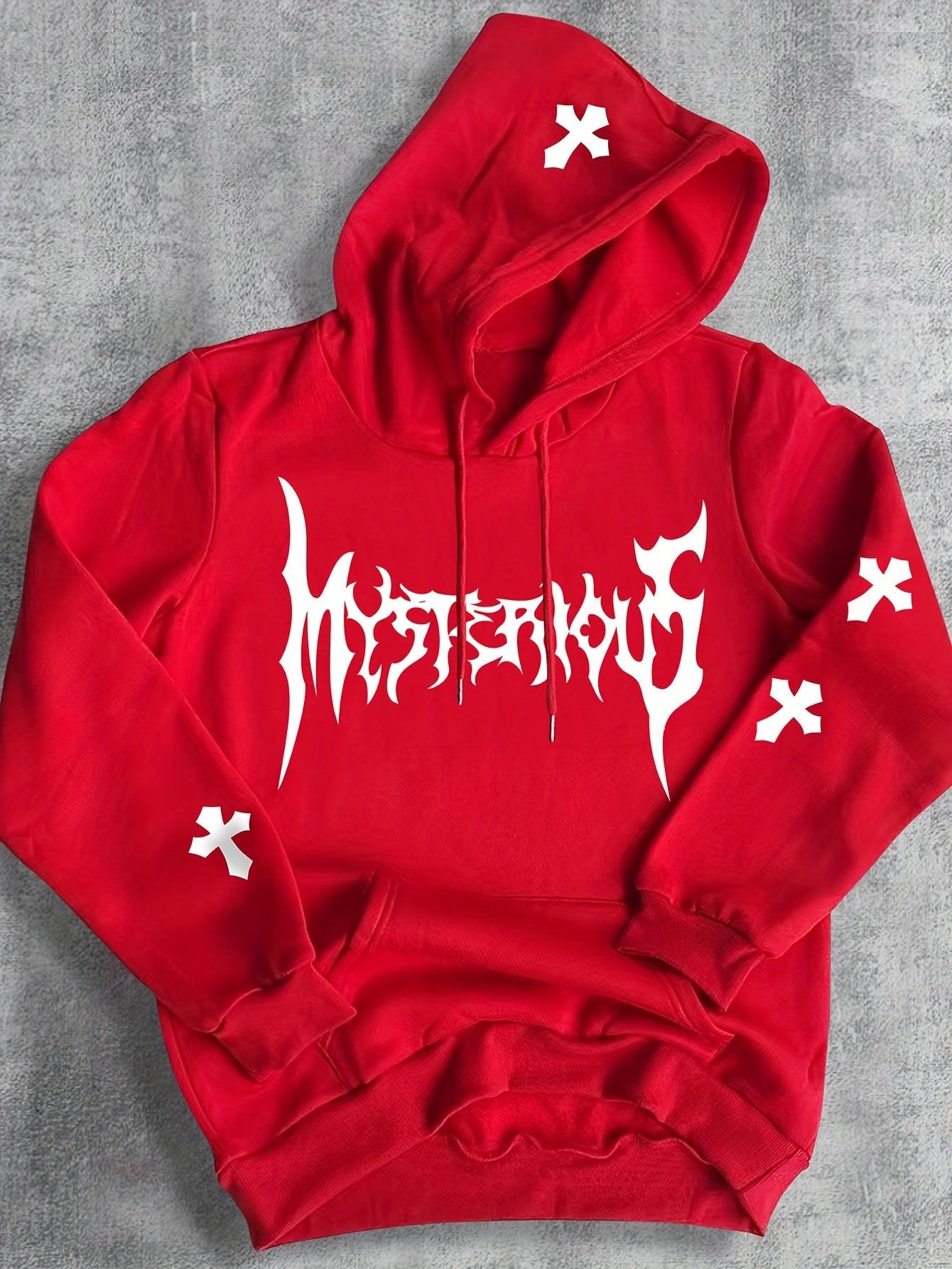 KOURRTER Fleece-Lined Hoodie with Mysterious Cross Print - Casual Pullover Sweatshirt for Men & Women, Perfect for Fall/Winter Streetwear, Sweater Hoodie, KOURRTER