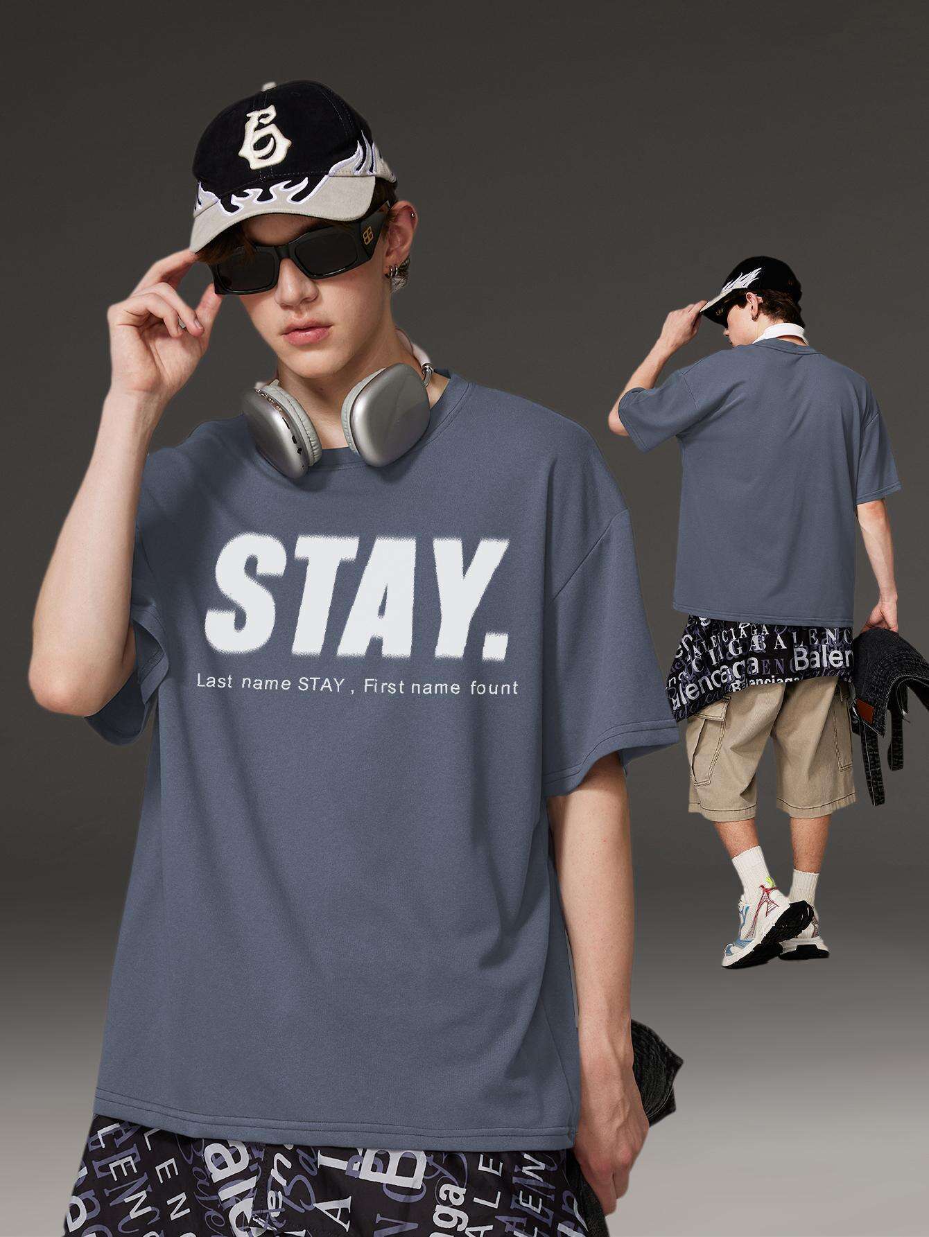 Korean Style Men Tops Kpop Streetwear STAY Print Luxury Cotton Male Tees Oversize Casual Unisex T-shirts Y2k Harajuku