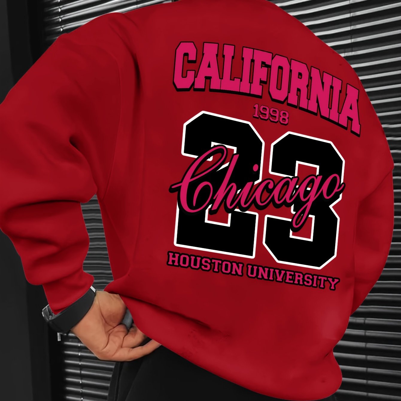 Men's Casual California Chicago 1998 Print Crew Neck Sweatshirt - 100% Polyester Loose Fit Long Sleeve Active Pullover with Slight Stretch and Knit Fabric