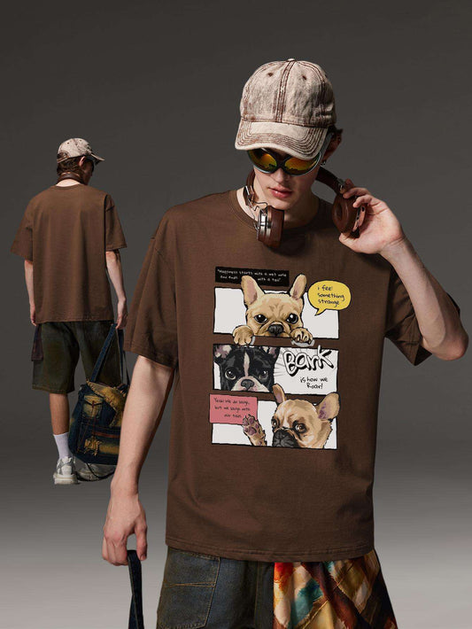 Cute Dogs Man Tops Summer Cotton Oversize Unisex Kpop T-shirts Fashion Brand Short Sleeve Male Tees Harajuku Streetwear