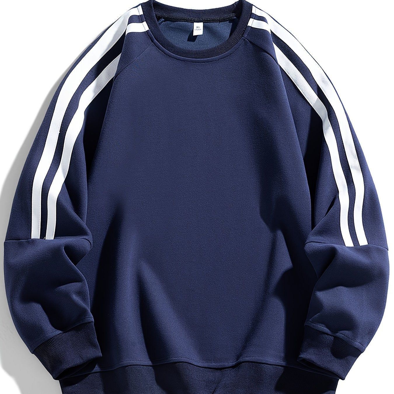 Men'S Casual Crew Neck Hoodie, 100% Polyester Knit Fabric, Solid Color with Side Stripes, Regular Fit, Non-Stretch, 250g/m² - Comfortable and Stylish for Street and Outdoor Activities