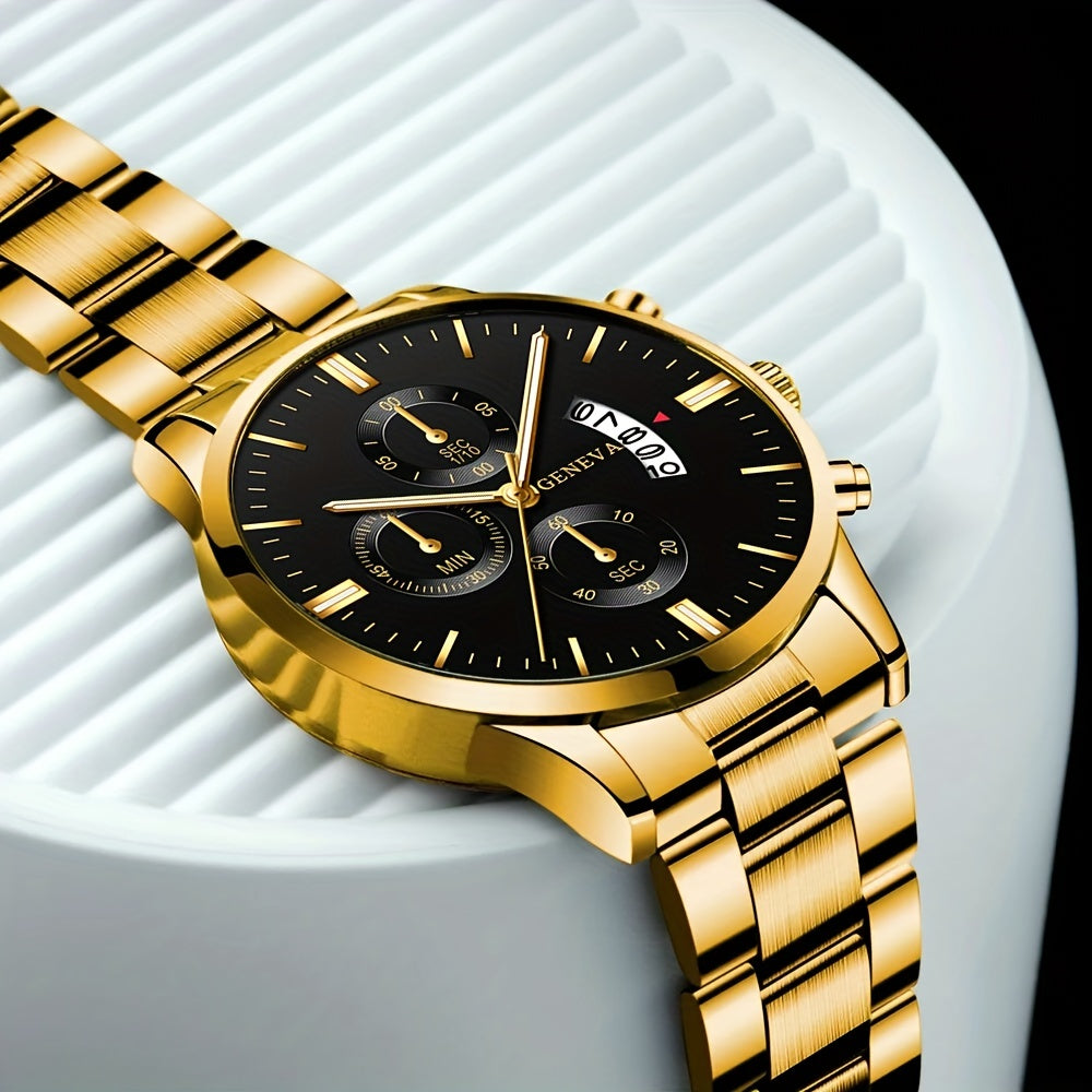2PCS Fashion Mens Bracelet Watches Set Men Business Stainless Steel Quartz Watch Male Calendar Date Wristwatch