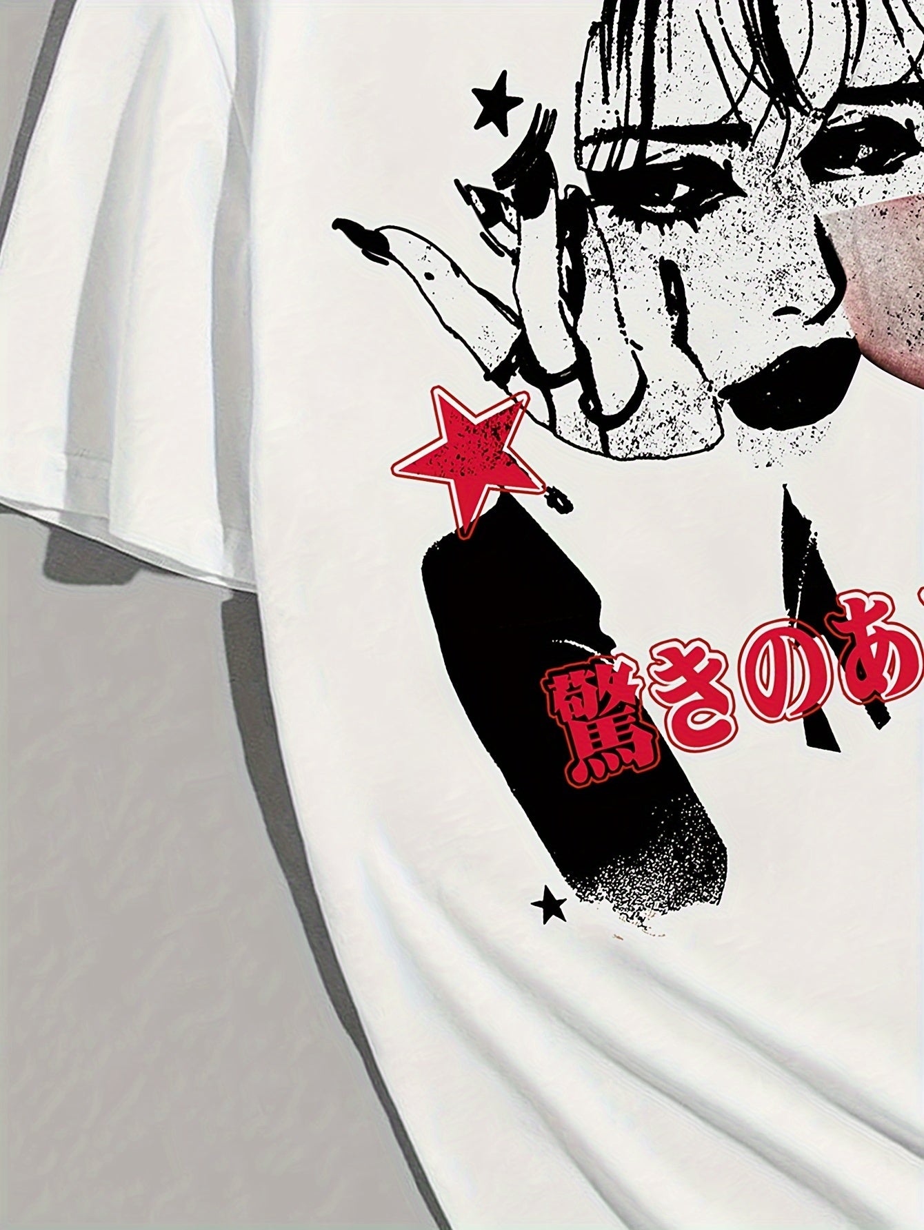 Men's Casual & Sporty Red Graphic Tee - Loose Fit, Short Sleeve with Unique Character Portrait Print, Polyester Blend, Machine Washable - Stylish Streetwear