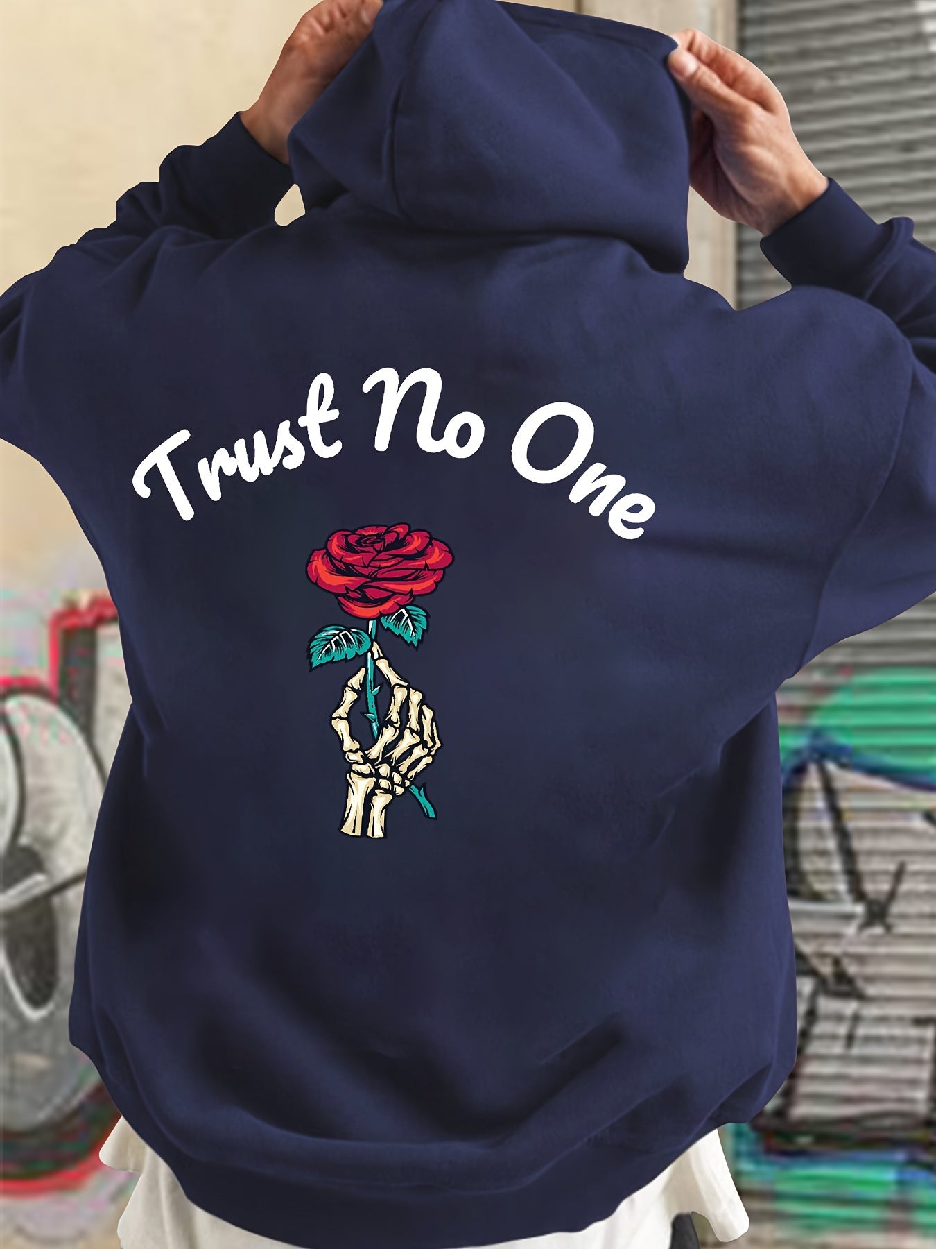 Rose Print Kangaroo Pocket Hoodie, Casual Long Sleeve Hoodies Pullover Sweatshirt, Men's Clothing, For Fall Winter
