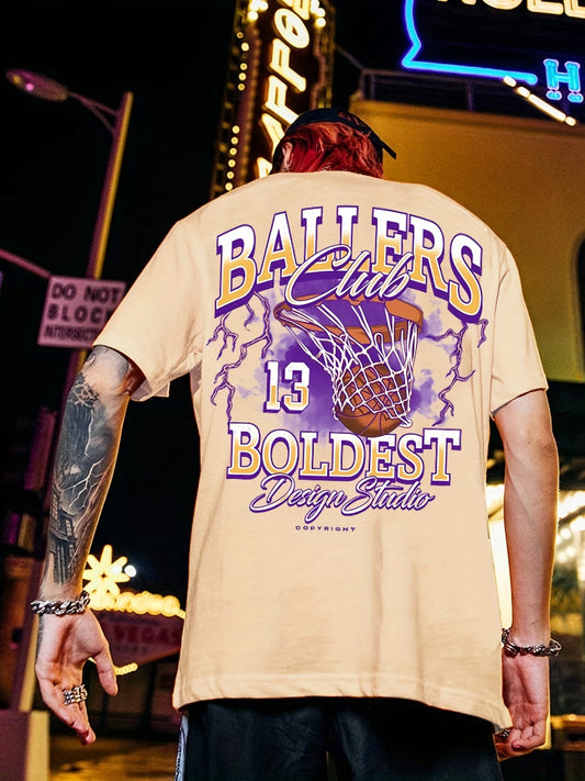 Men's Basketball Graphic T-Shirt - Casual, Stretchy Crew Neck Tee for Hip Hop Style and Summer Comfort