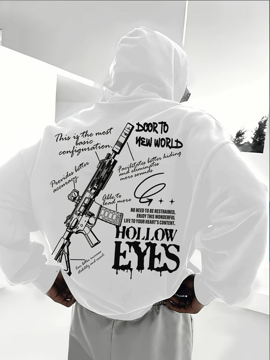 1pc Y2K Men'S Casual Hooded Sweatshirt, 100% Polyester Knit Fabric with Slight Stretch, Long Sleeve Pullover with Drawstring, Regular Fit Print Graphic Hoodie for Fall/Winter