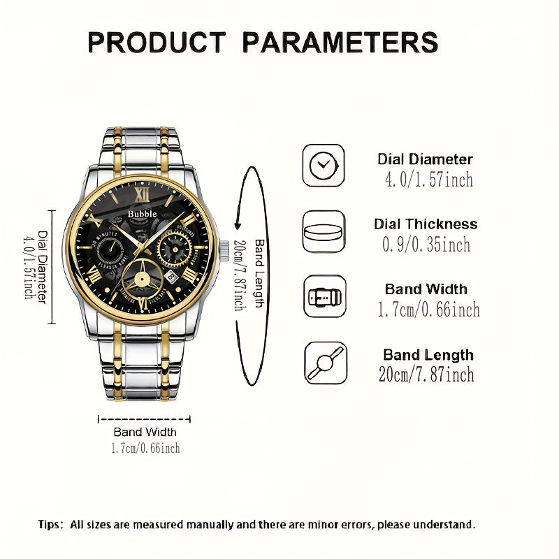 Stylish Men's Skeleton Watch with Calendar - Business Fashion, Quartz Movement, Alloy Band