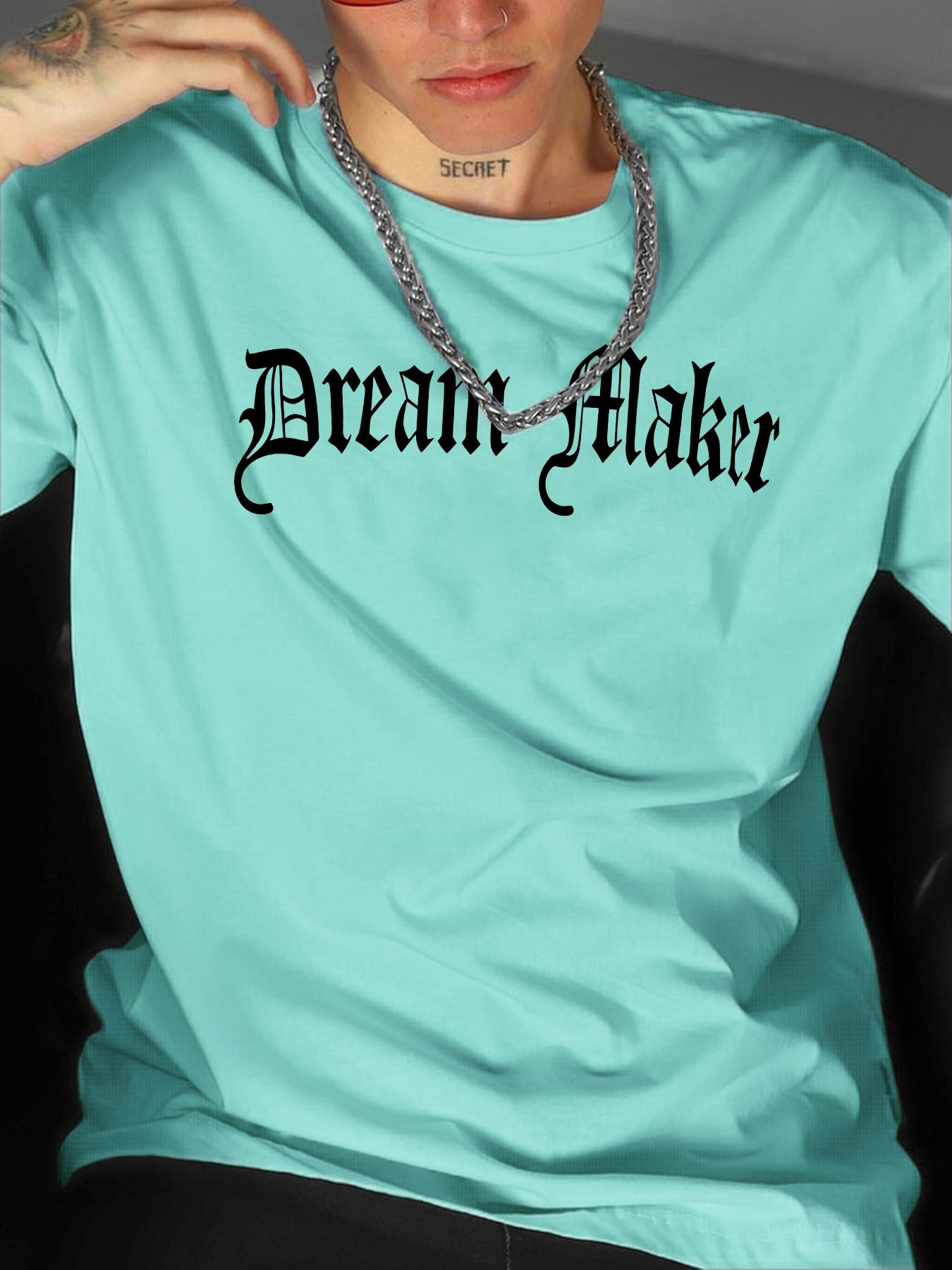 " Dream Maker "Creative Print Casual Novelty T-Shirt For Men, Short Sleeve Summer& Spring Top, Comfort Fit, Stylish Streetwear Crew Neck Tee For Daily Wear