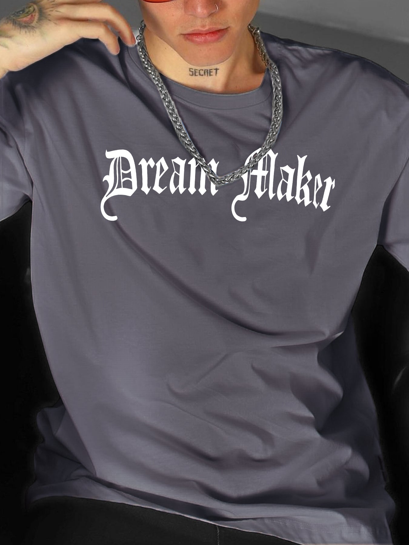 " Dream Maker "Creative Print Casual Novelty T-Shirt For Men, Short Sleeve Summer& Spring Top, Comfort Fit, Stylish Streetwear Crew Neck Tee For Daily Wear