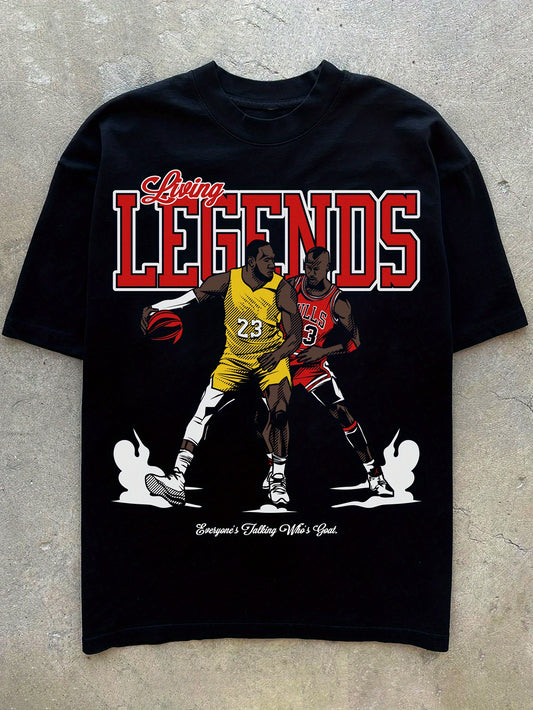 Space Funning Men's Vintage Basketball Print Cotton T-Shirt - Hip Hop Style, Round Neck, Summer Casual Tee