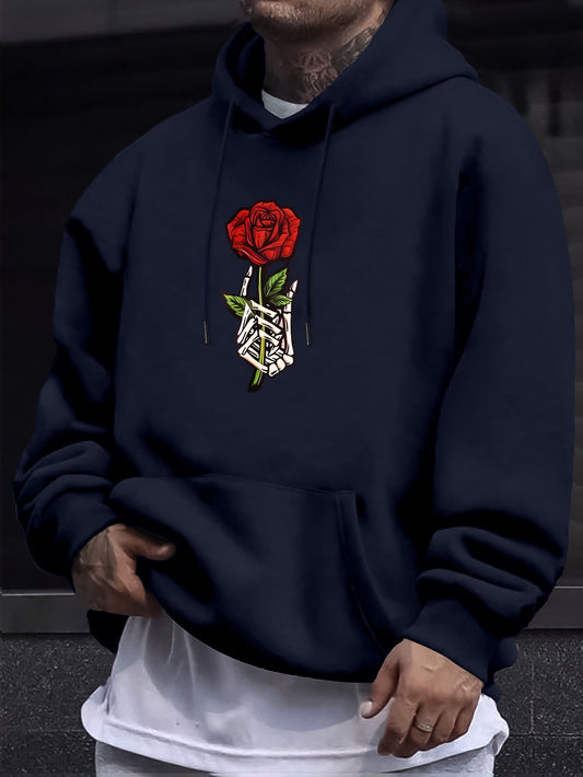 Men's Casual Hoodie with Drawstring & Kangaroo Pocket - Geometric Print, Stretch Fabric, Machine Washable