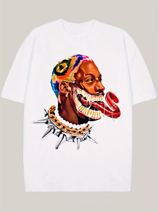 Creative Printed T-Shirt, Men's Casual Comfy Tee, Trendy Short Sleeve Top For Summer Daily Wear