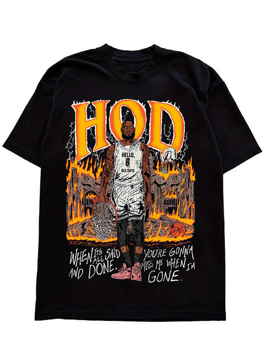 Los Angeles Basketball Culture Print - Cotton T-Shirt, Hip Hop Street Style, Round Neck, Summer Off-Shoulder Tee by Universe Crossing, Thick, NO.6, Universal
