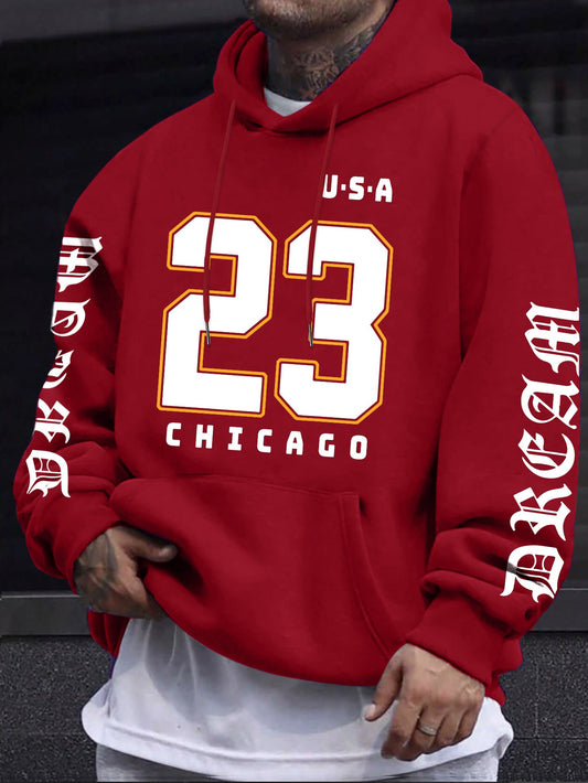 Bold Fonts Number 23 Niche Design Trendy Printed Patterns, Men's Unique And Stylish New Hoodie With Kangaroo Pocket, Casual And Fashionable Long-sleeved Round Neck Sweatshirt Tops For Men In Fall And Winter